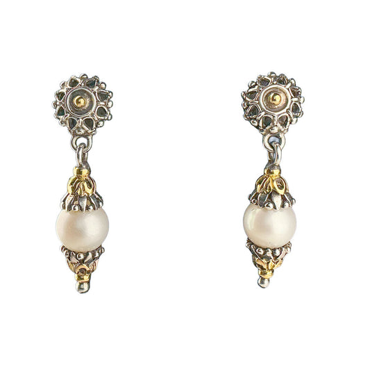 Konstantino Sterling w 18K YG Accents Cultured Pearls Pieced Earrings