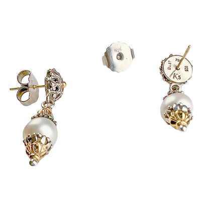 Konstantino Sterling w 18K YG Accents Cultured Pearls Pieced Earrings
