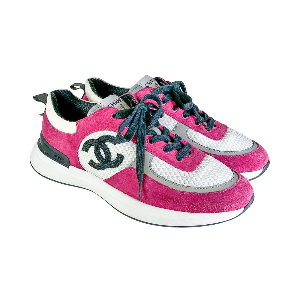 Chanel Mesh Suede Pink CC Sneakers