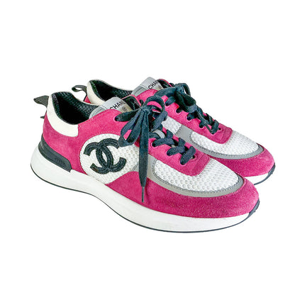 Chanel Mesh Suede Pink CC Sneakers