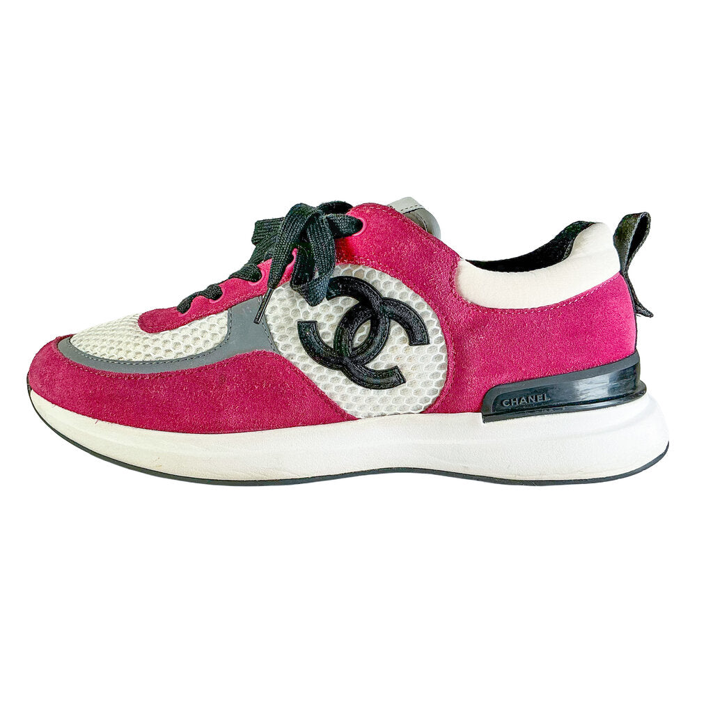 Chanel Mesh Suede Pink CC Sneakers