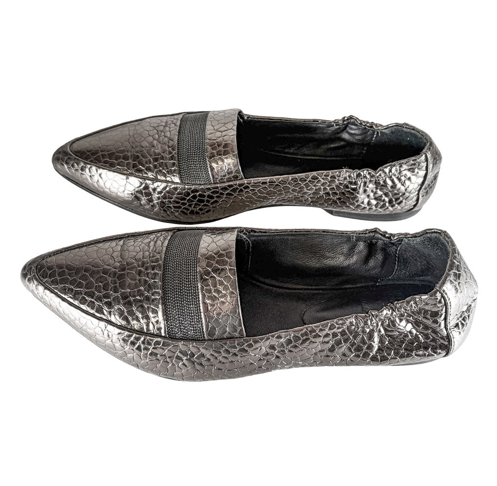 Brunello Cucinelli Metallic Crocodile Embossed Loafers