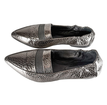 Brunello Cucinelli Metallic Crocodile Embossed Loafers