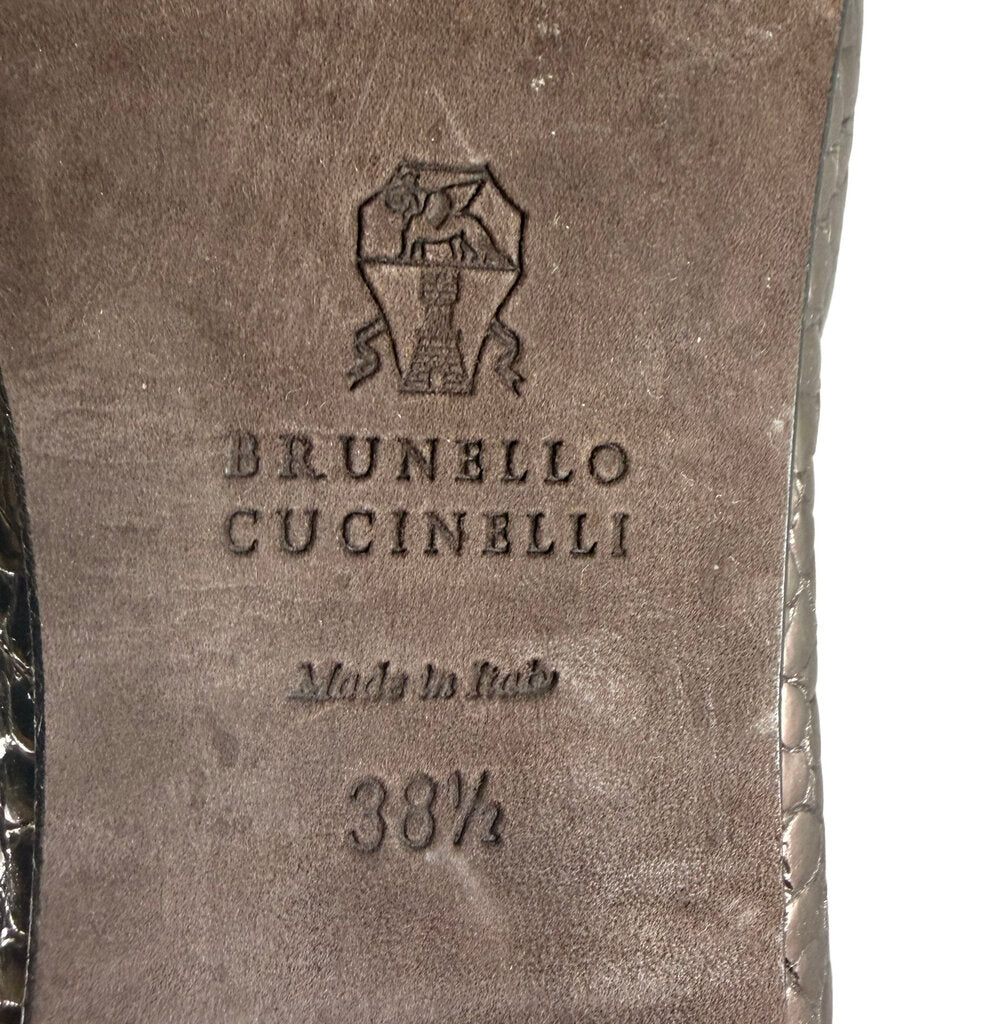 Brunello Cucinelli Metallic Crocodile Embossed Loafers