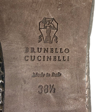 Brunello Cucinelli Metallic Crocodile Embossed Loafers