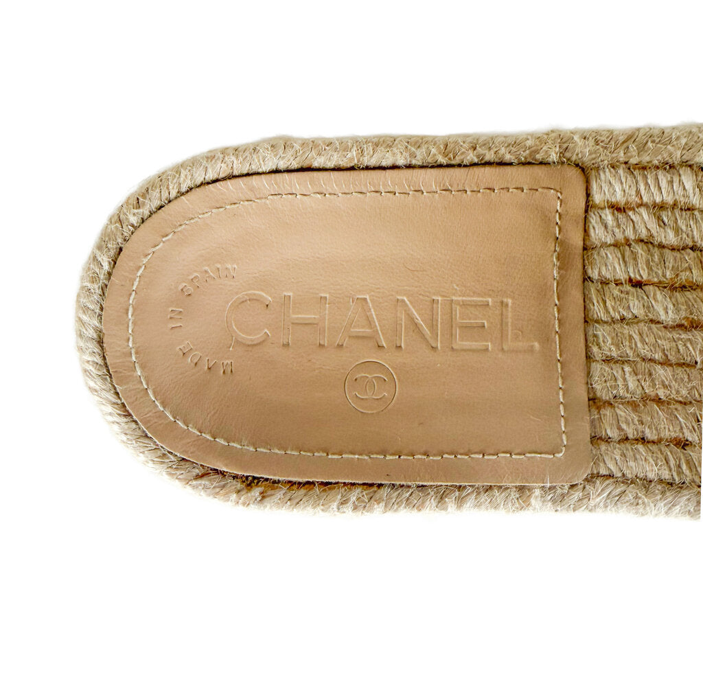 Chanel Tweed CC Espadrille Slide Sandals