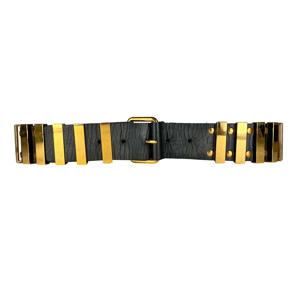 Balenciaga Black Leather Gold Bar Belt
