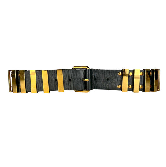 Balenciaga Black Leather Gold Bar Belt