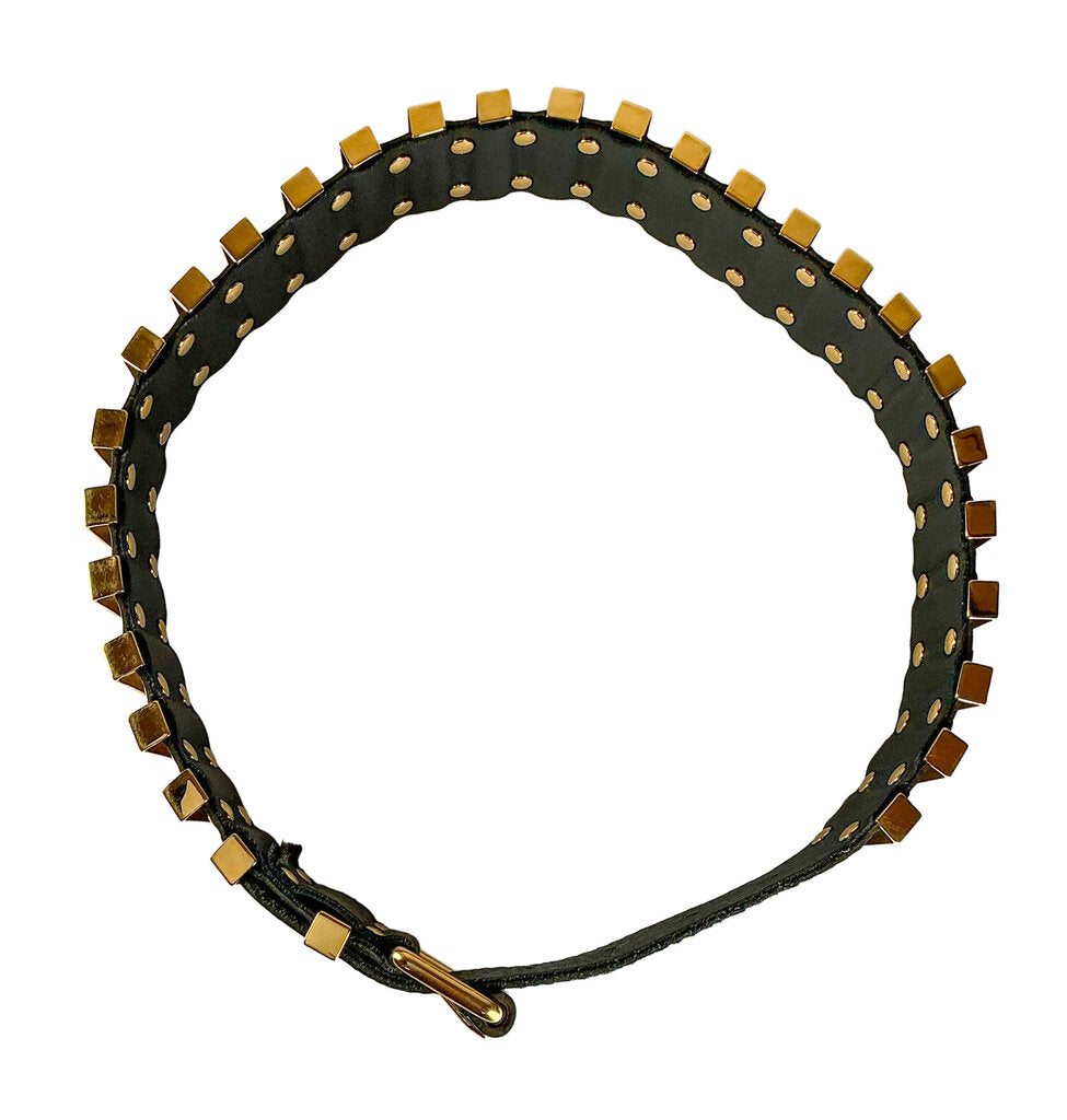 Balenciaga Black Leather Gold Bar Belt