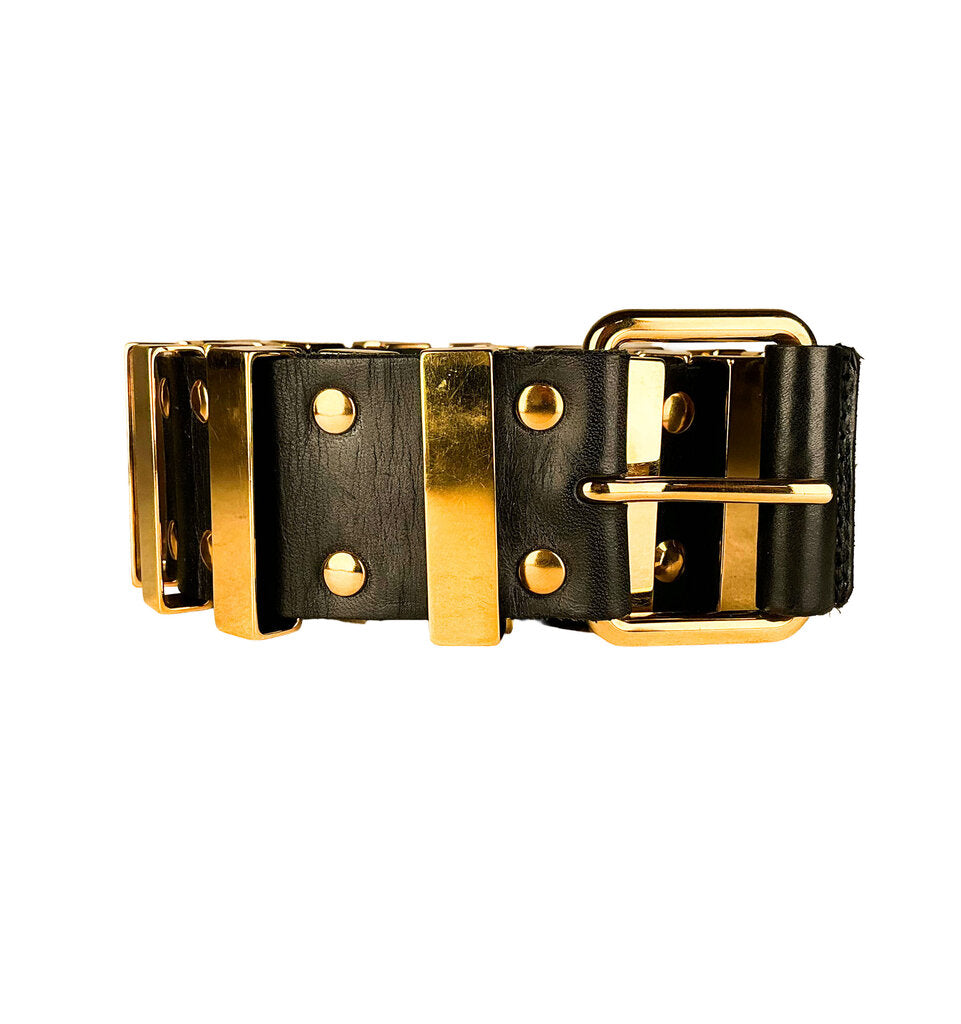Balenciaga Black Leather Gold Bar Belt