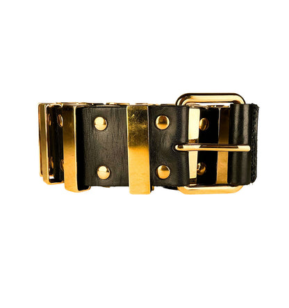 Balenciaga Black Leather Gold Bar Belt