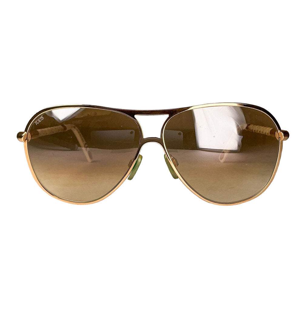 Tods Woven Leather Aviator Sunglasses