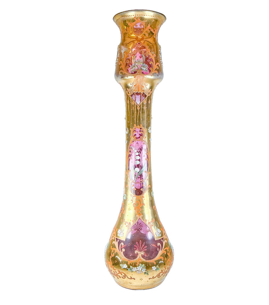Antique Bohemian Moser-Style Art Glass Floor Vase
