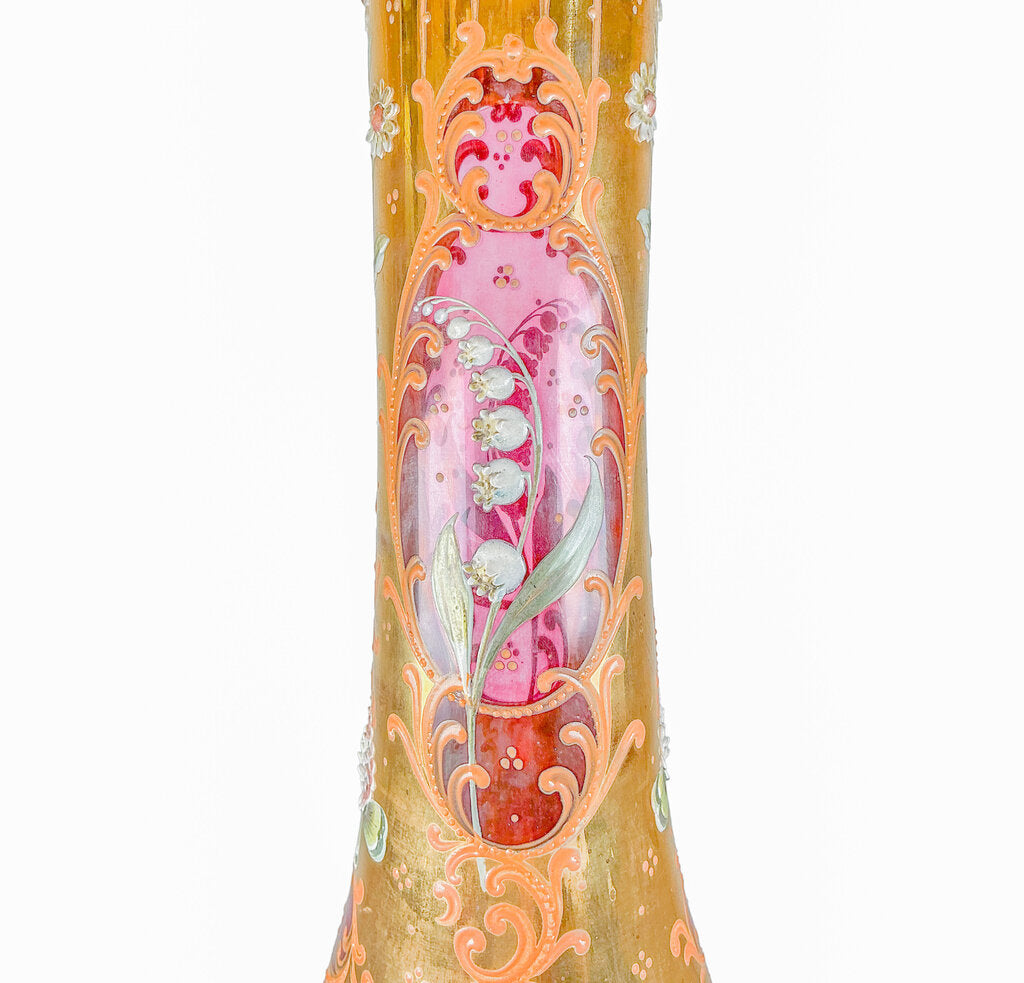 Antique Bohemian Moser-Style Art Glass Floor Vase