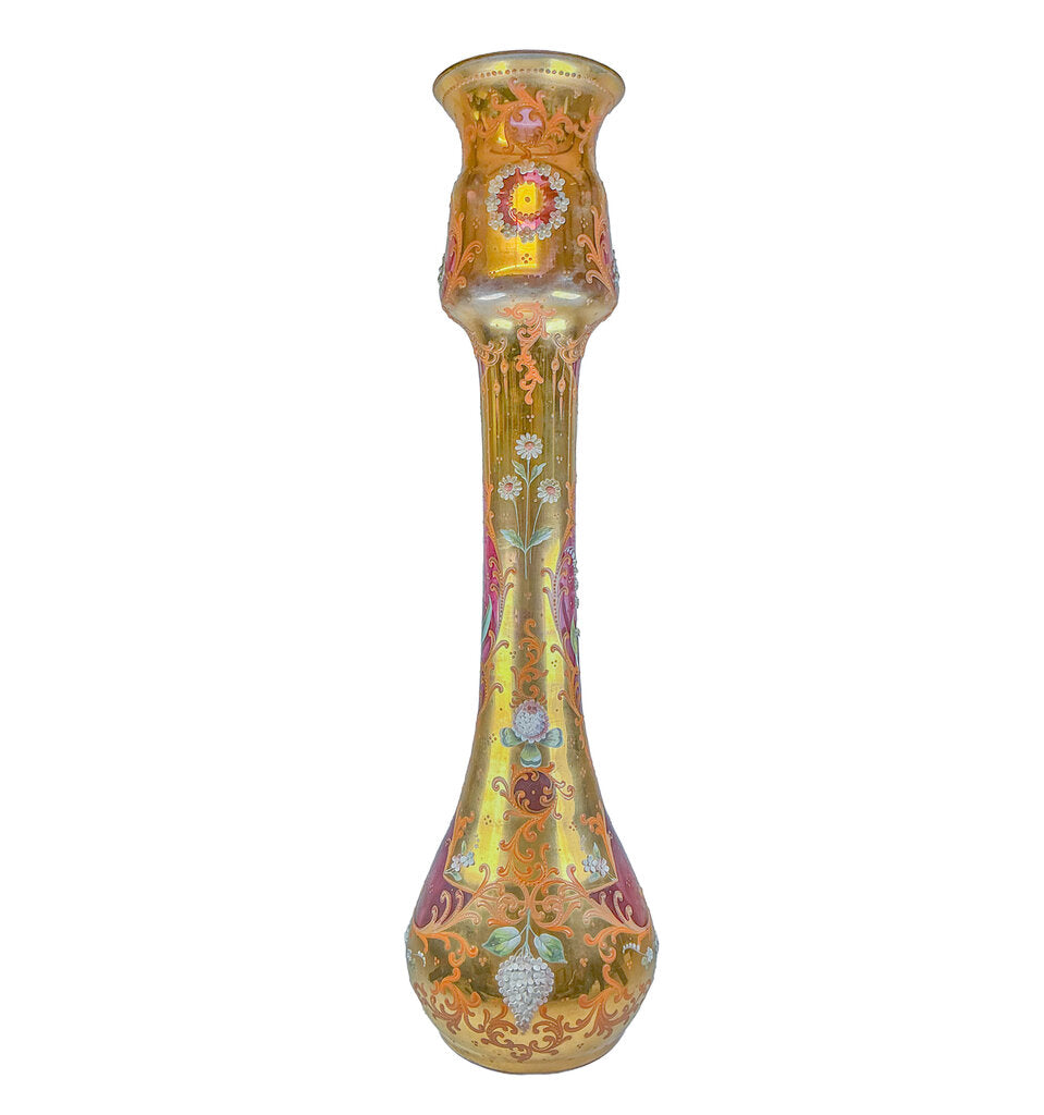Antique Bohemian Moser-Style Art Glass Floor Vase