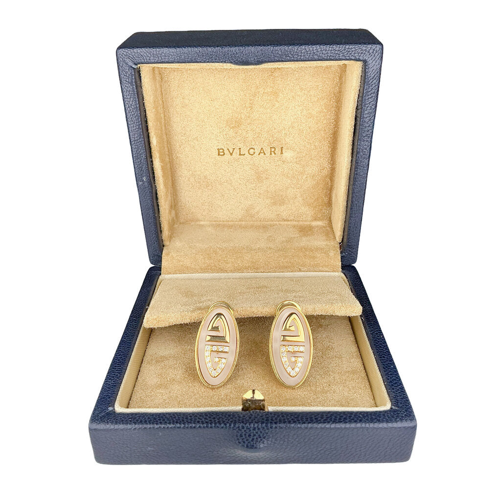 Bvlgari Signed 18K Gold & Diamond Earring