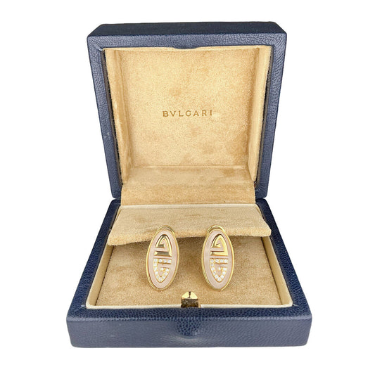Bvlgari Signed 18K Gold & Diamond Earring