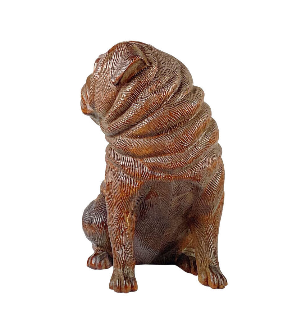 Boxwood Carved Shar Pei Statue