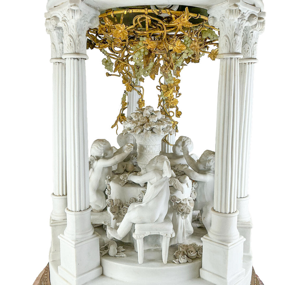 Antq French Louis XVI Bisque Porcelain Gazebo w/ Putti