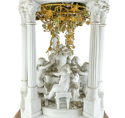 Antq French Louis XVI Bisque Porcelain Gazebo w/ Putti