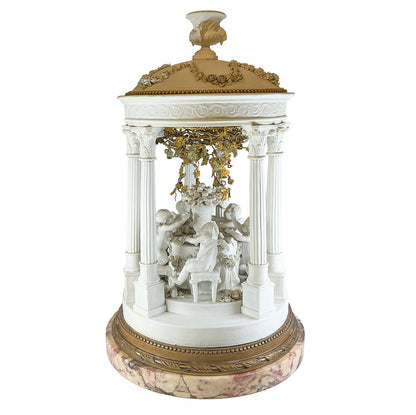 Antq French Louis XVI Bisque Porcelain Gazebo w/ Putti