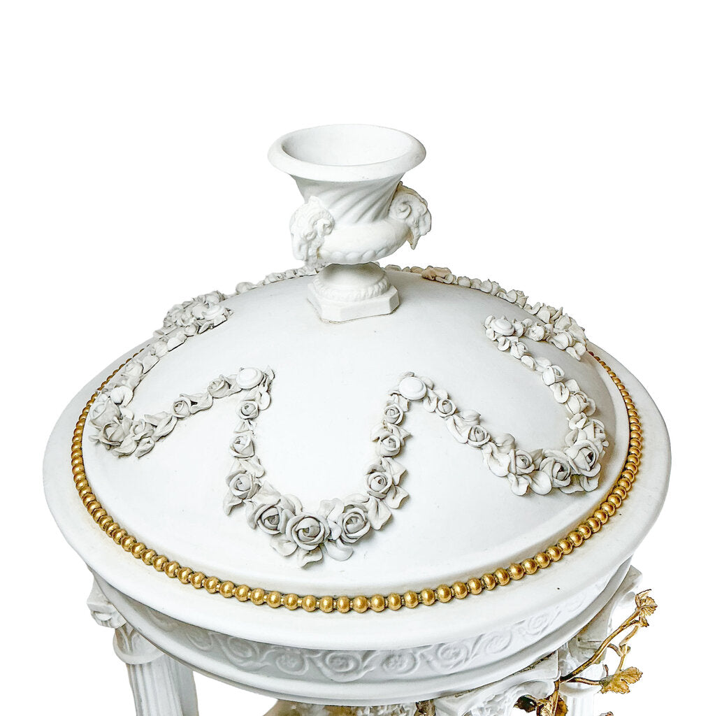 Antq French Louis XVI Bisque Porcelain Gazebo w/ Putti