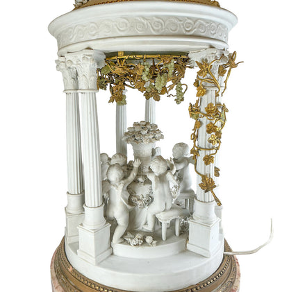 Antq French Louis XVI Bisque Porcelain Gazebo w/ Putti