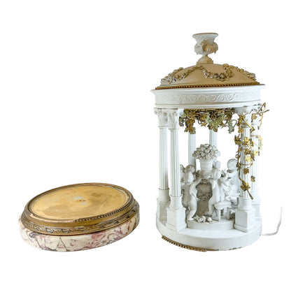 Antq French Louis XVI Bisque Porcelain Gazebo w/ Putti