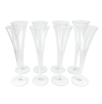 8 PC Tiffany & Co Trumpet Crystal Hollow Stem Champagne Flutes
