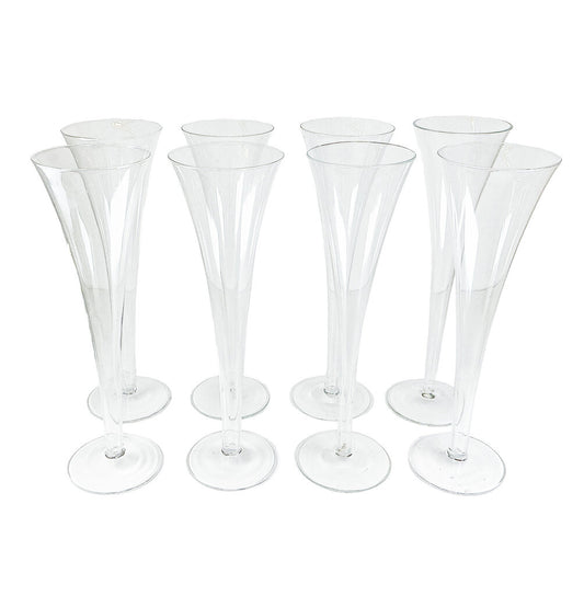 8 PC Tiffany & Co Trumpet Crystal Hollow Stem Champagne Flutes