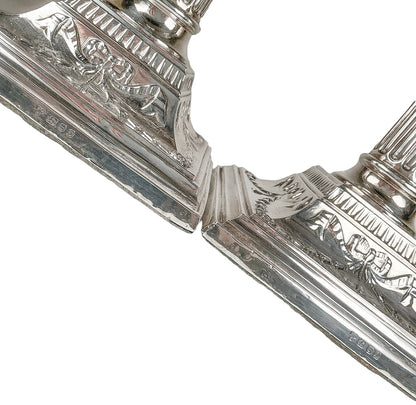 Pair of Sterling British Corinthian Column Candlesticks