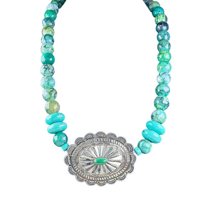 Sterling Necklace w/ Agate, Aquamarine, & Turquoise