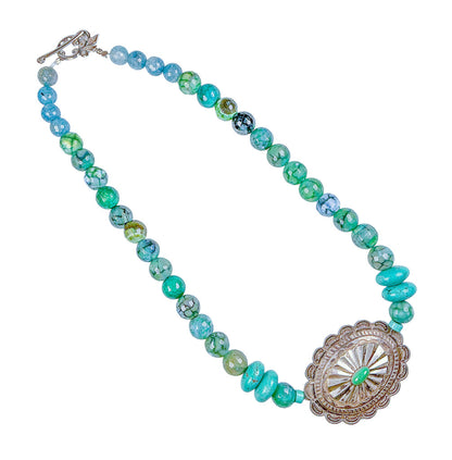 Sterling Necklace w/ Agate, Aquamarine, & Turquoise