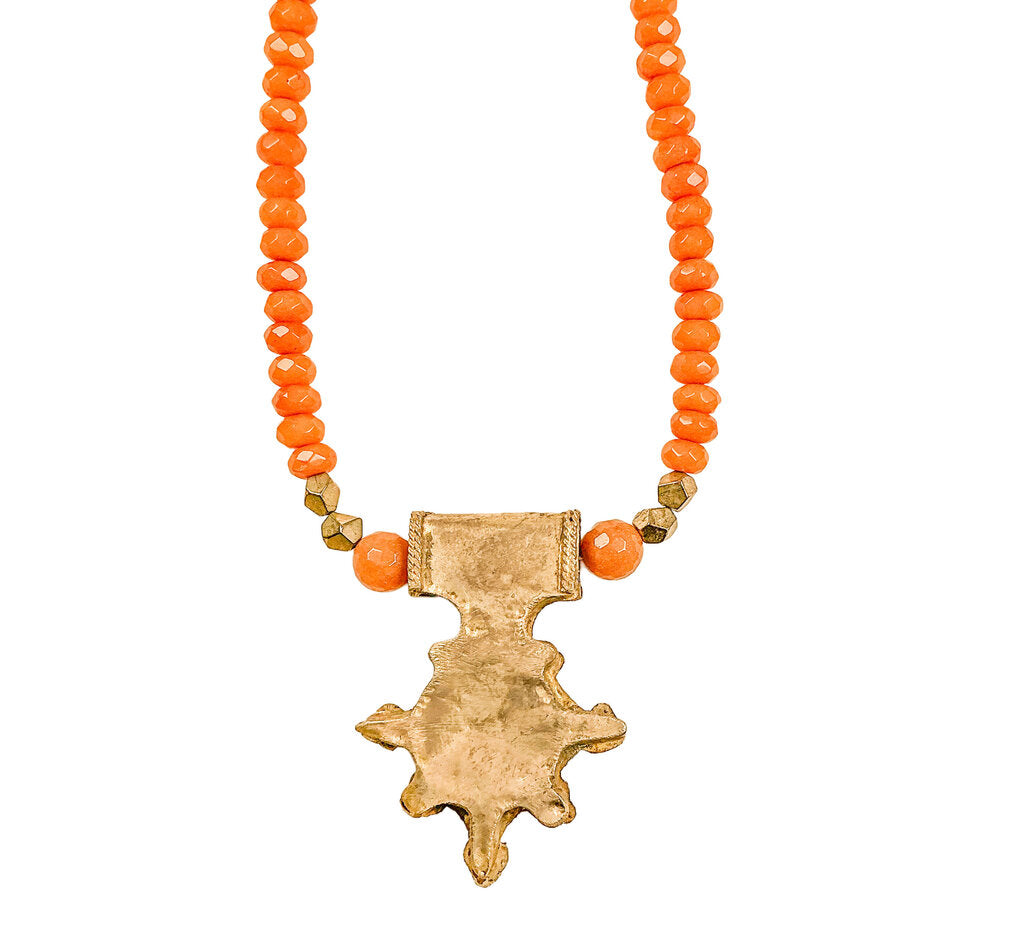 Faceted Agate Beads w/ Enameled Morrocan Pendant