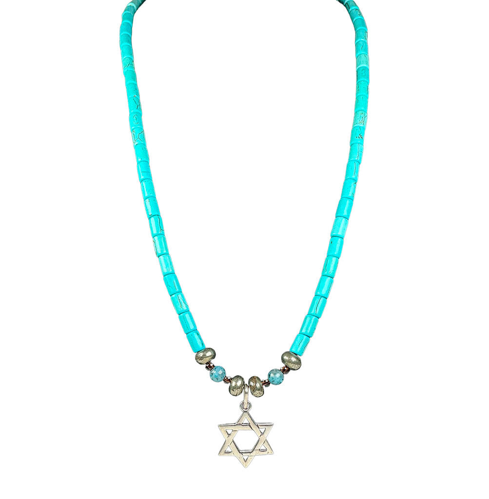 Turquoise Garnet & Lapis Star of David Necklace