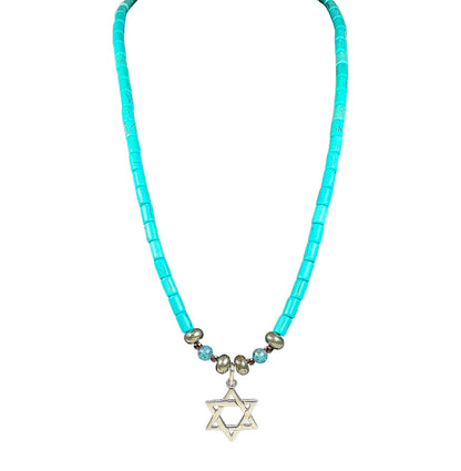 Turquoise Garnet & Lapis Star of David Necklace