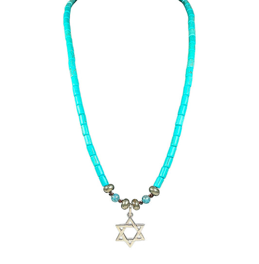 Turquoise Garnet & Lapis Star of David Necklace
