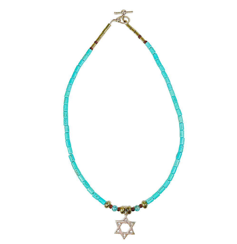 Turquoise Garnet & Lapis Star of David Necklace