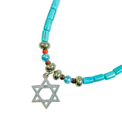 Turquoise Garnet & Lapis Star of David Necklace