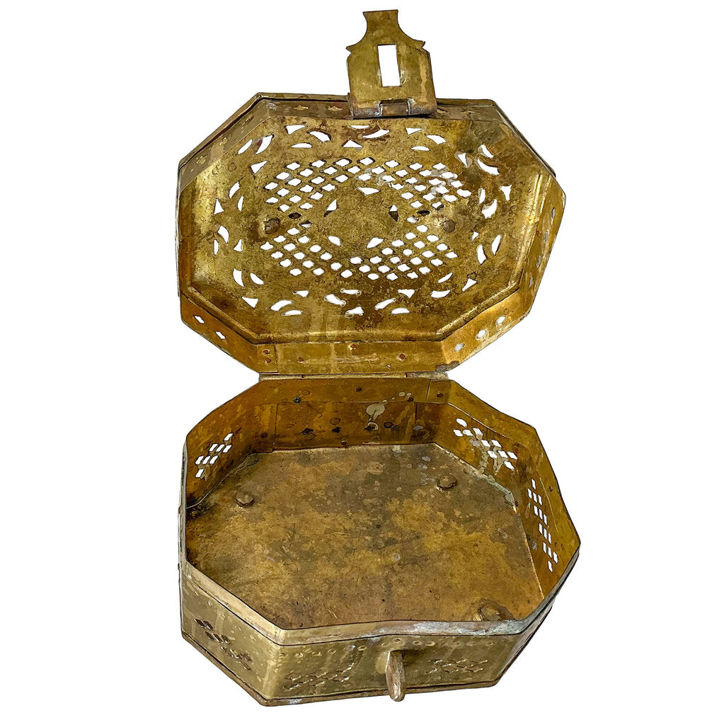 19th c. Handcrafted Pierced Brass Flower Box