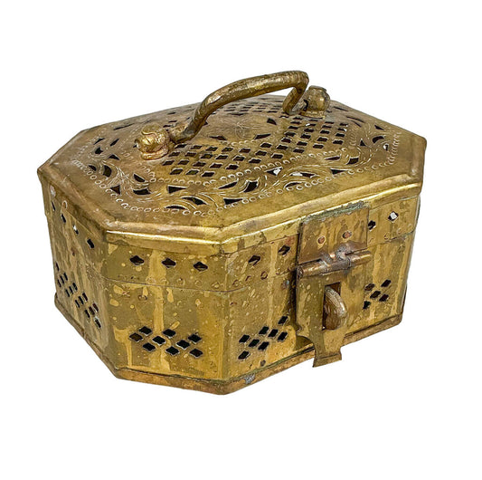 19th c. Handcrafted Pierced Brass Flower Box