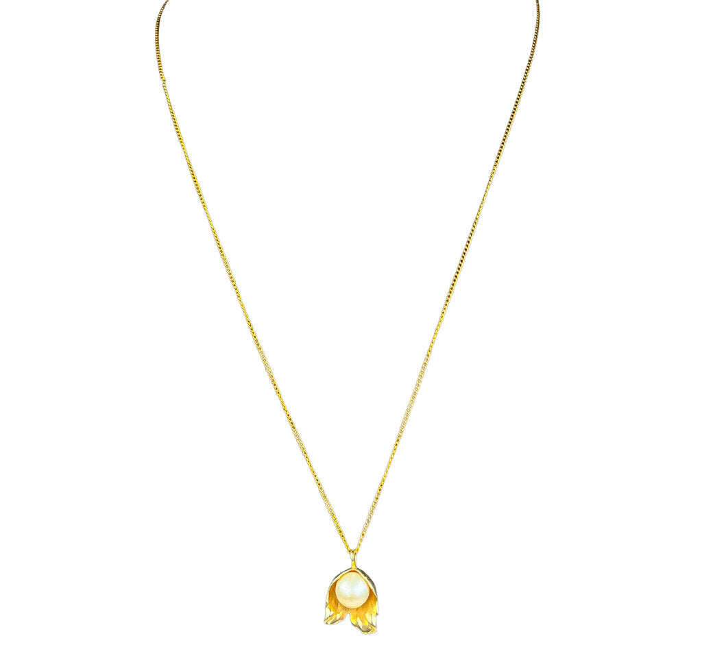 14K YG Tulip & Pearl Necklace