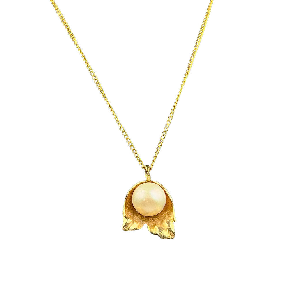 14K YG Tulip & Pearl Necklace