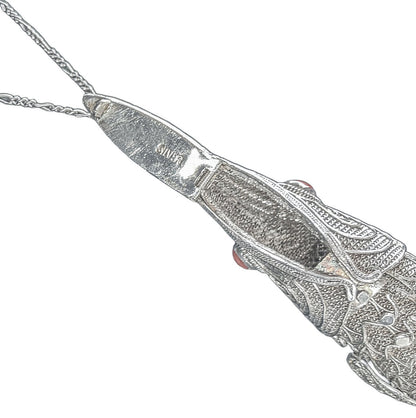Vntg Sterling Silver Articulated Fish Pendant Necklace