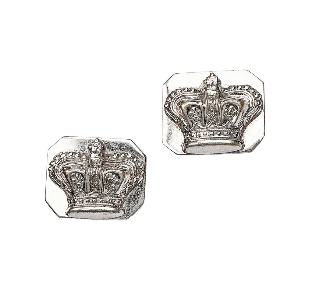 Vntg Sterling Coronation Crown Screw Back Earrings