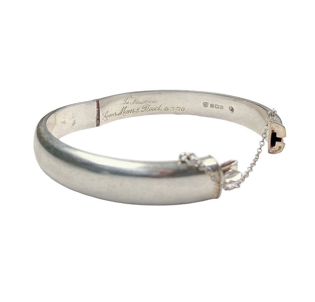 Vintage Silver Hinged Bracelet w. Engraving