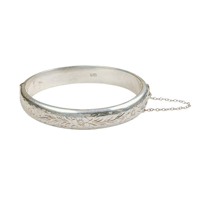 Vintage Silver Hinged Bracelet w. Engraving
