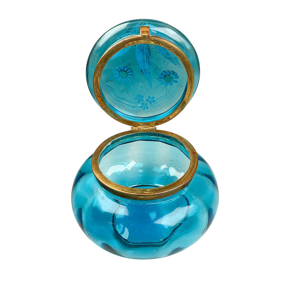 Victorian Moser Glass Powder Jar w/ Daisys