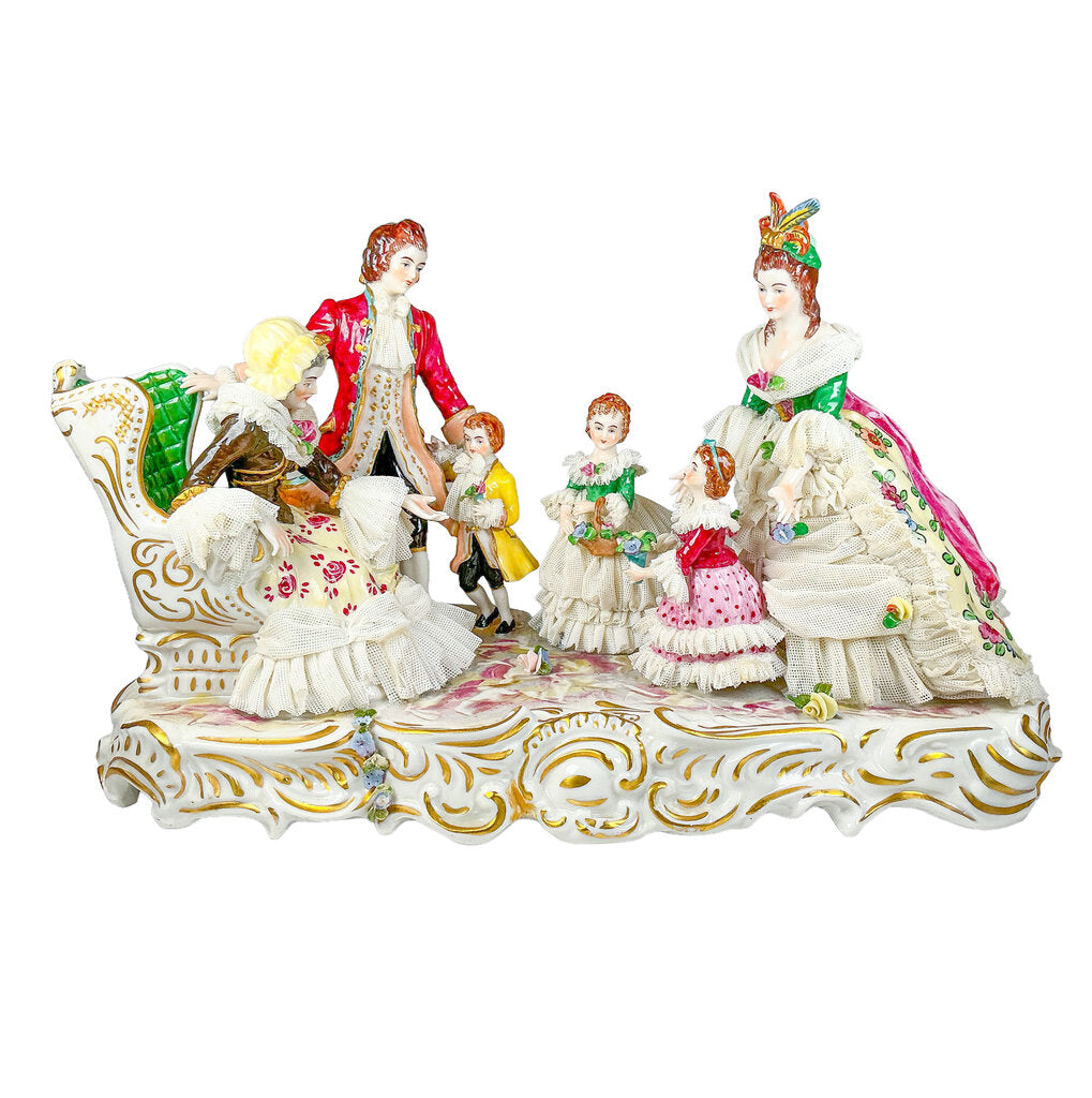 "Grandma's Birthday" Muller Volkstedt, Lace Porcelain Figurine Group.
