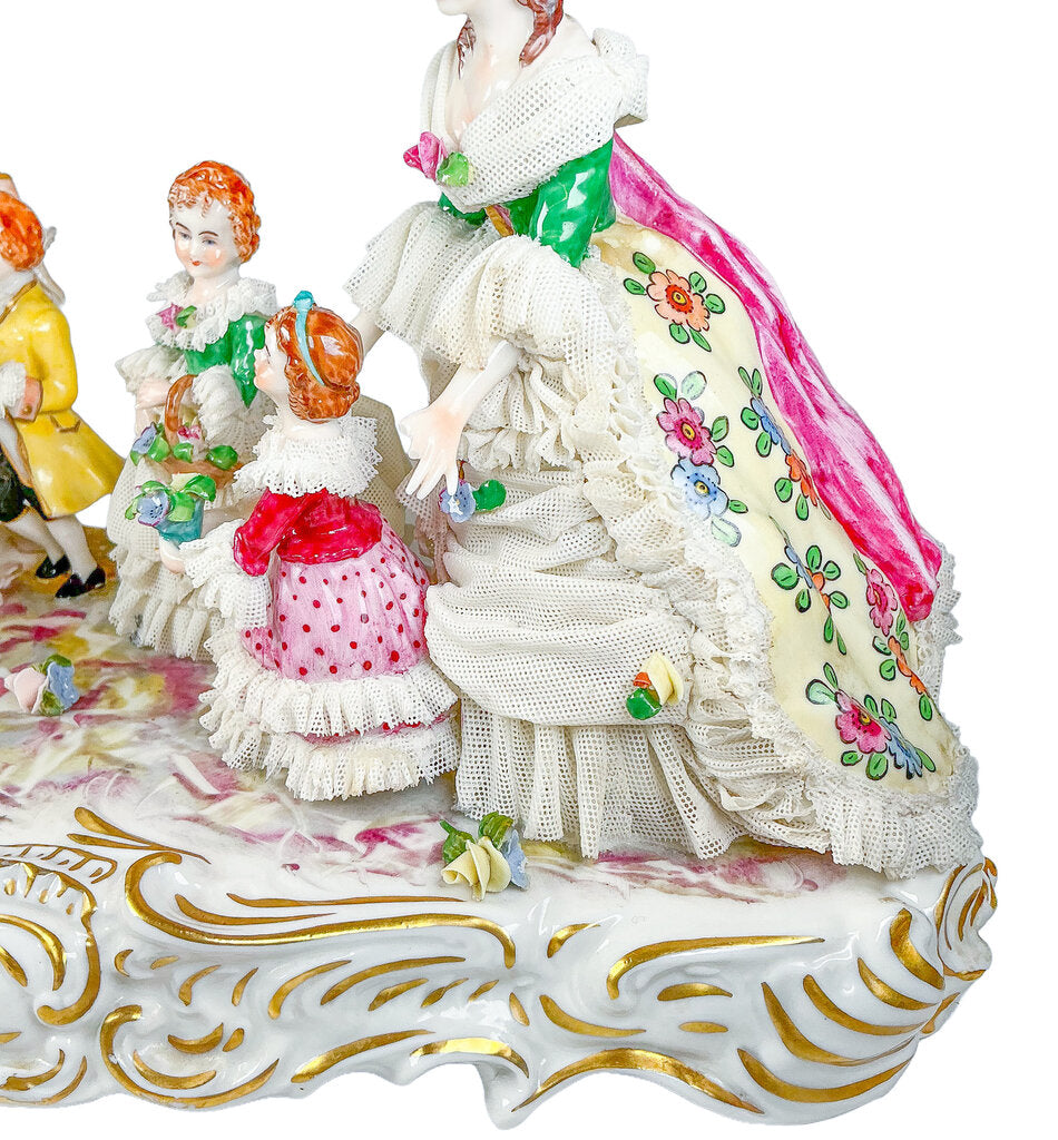 "Grandma's Birthday" Muller Volkstedt, Lace Porcelain Figurine Group.